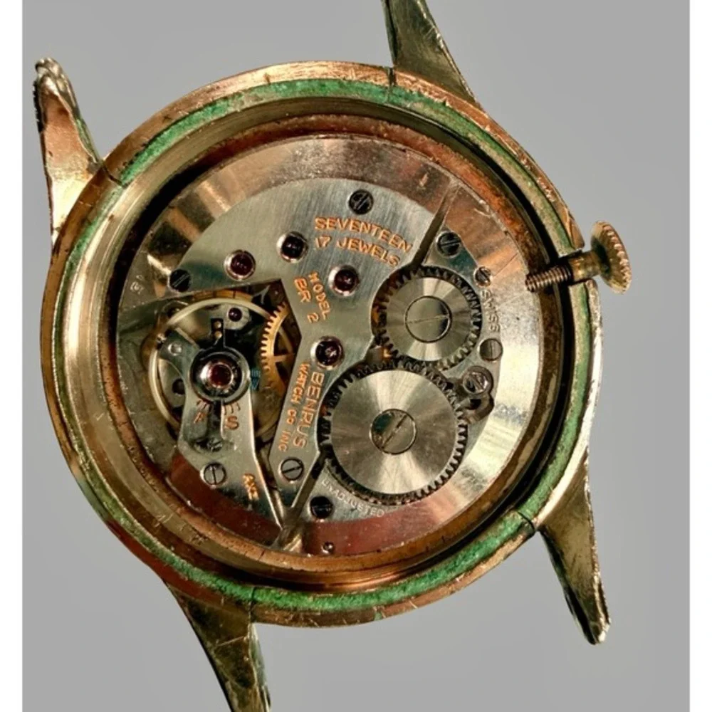 Vintage Benrus 17 Jewel Mechanical Watch 10K RGP Bezel‎ Black Dial Running